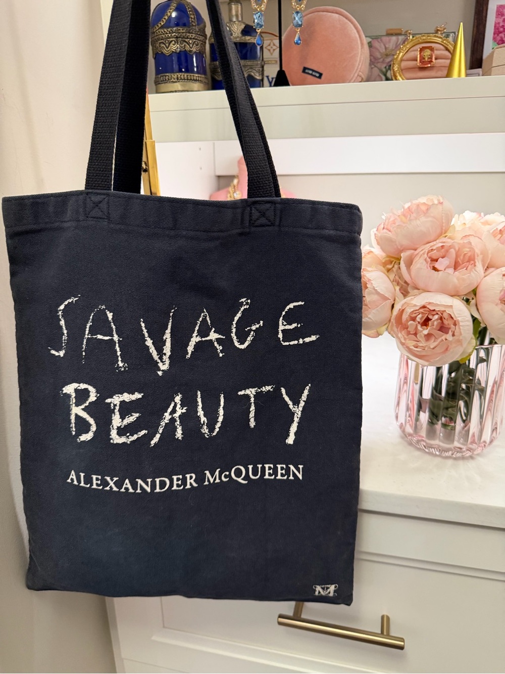 Alexander McQueen Black Canvas 'Savage Beauty' Tote